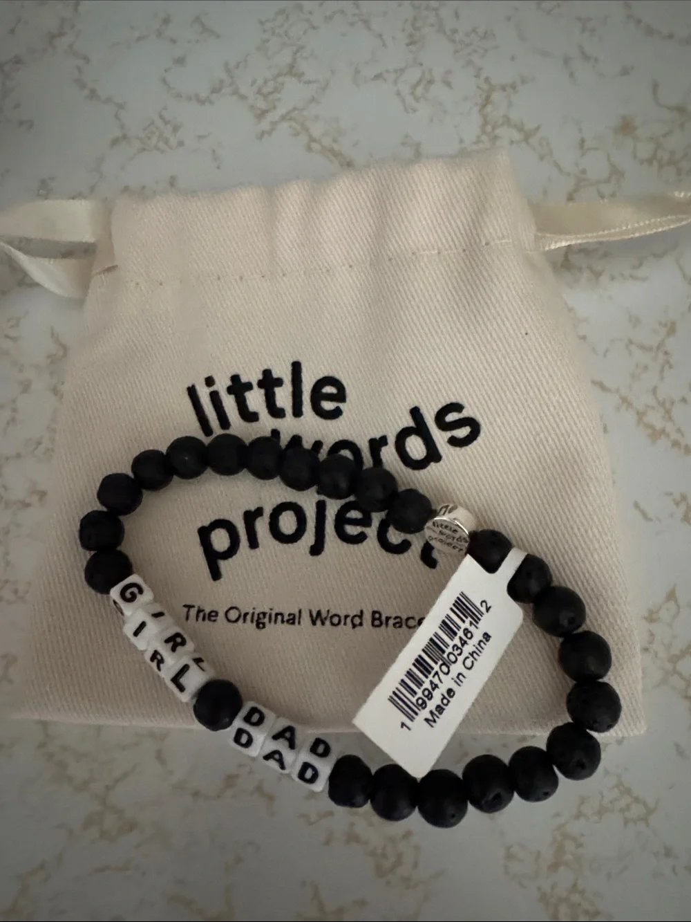 Little Words Project GIRL DAD Black Bead Bracelet